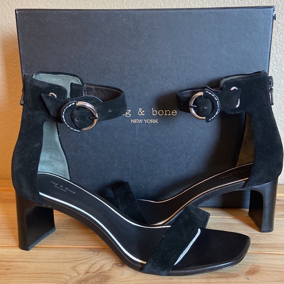 NEW! rag bone ELLIS MID HEEL Black Suede Leather Ankle
